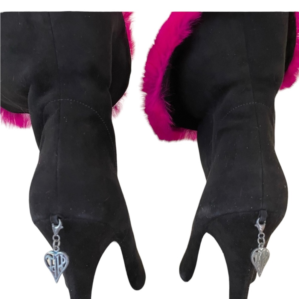 Vintage Terry de Havilland black boot with fuchsia faux fur in size 39 - Picture 4 of 10